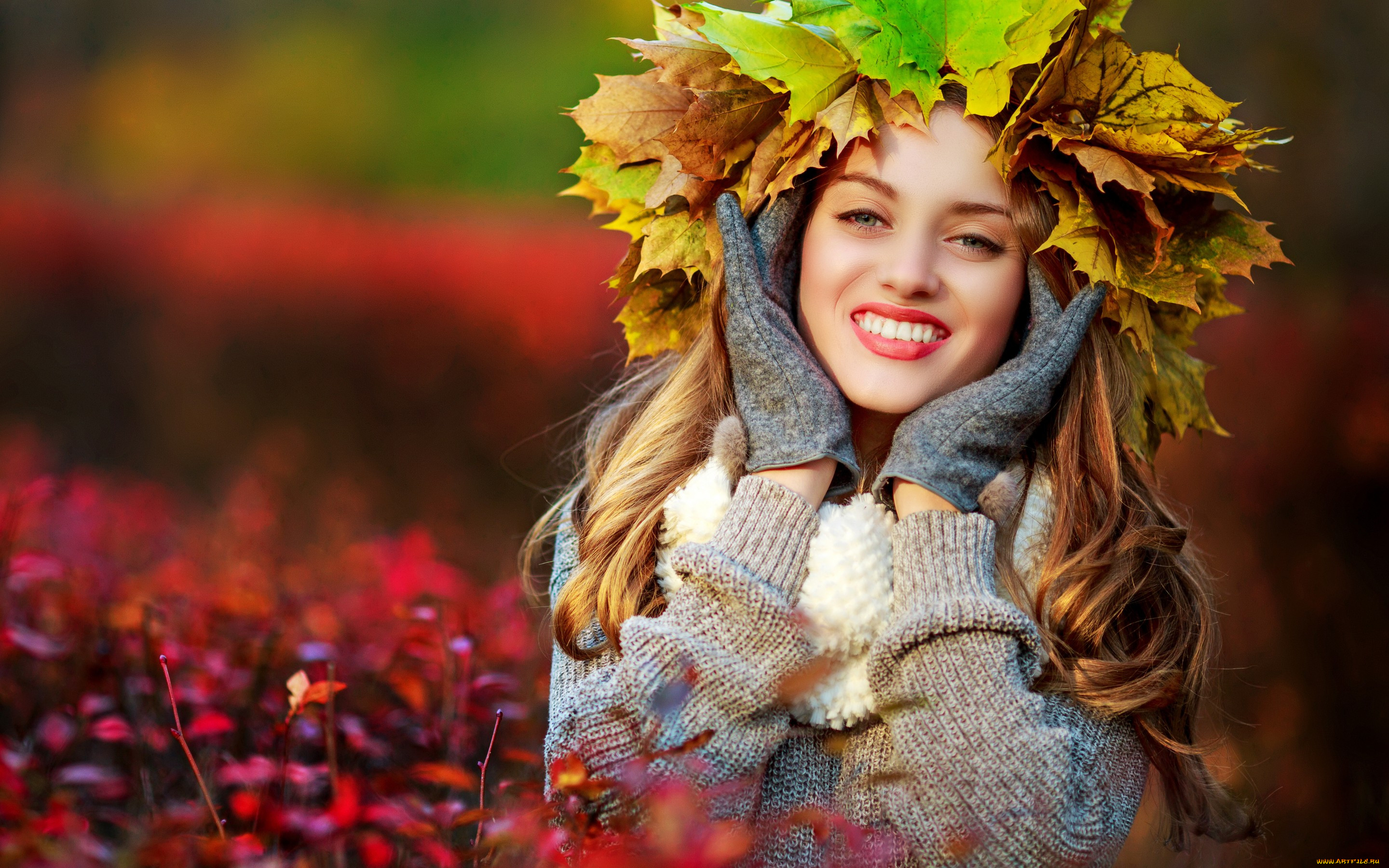 , -unsort , , , , , , , woman, girl, maple, leaves, fall, autumn